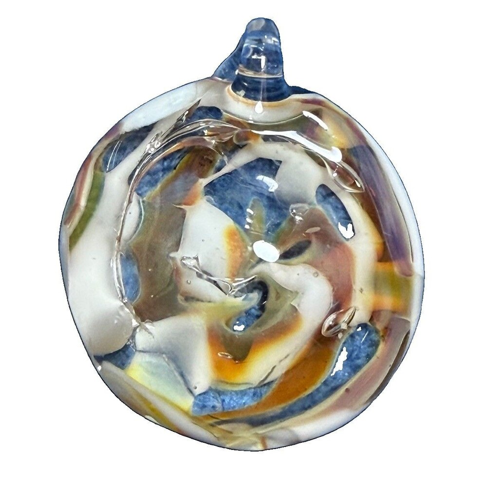 Vintage Hand Blown Art Glass Swirl Pendant Amber White Earthy Studio Necklace